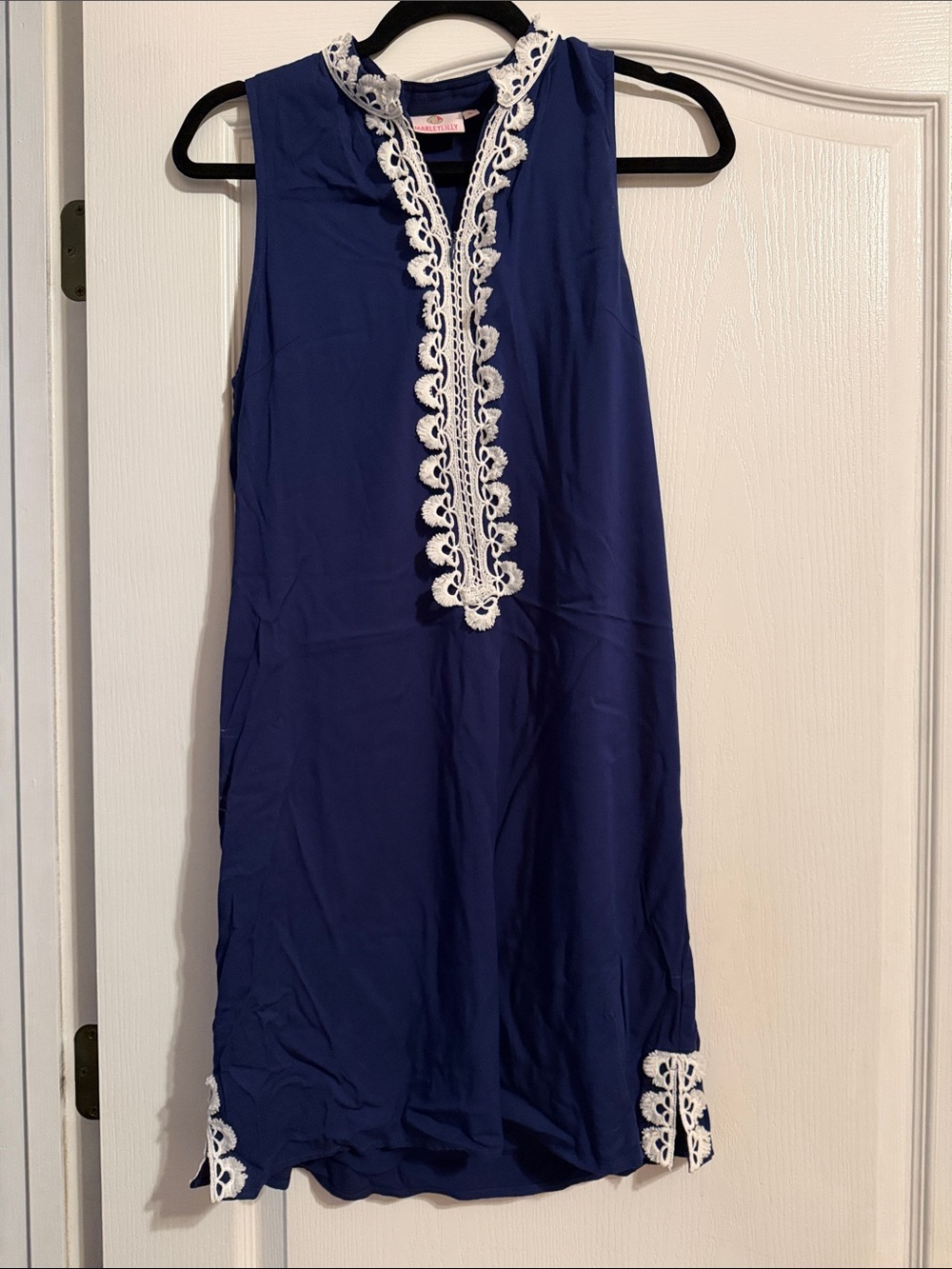 MarleyLilly Navy Dress with White Crochet Trim